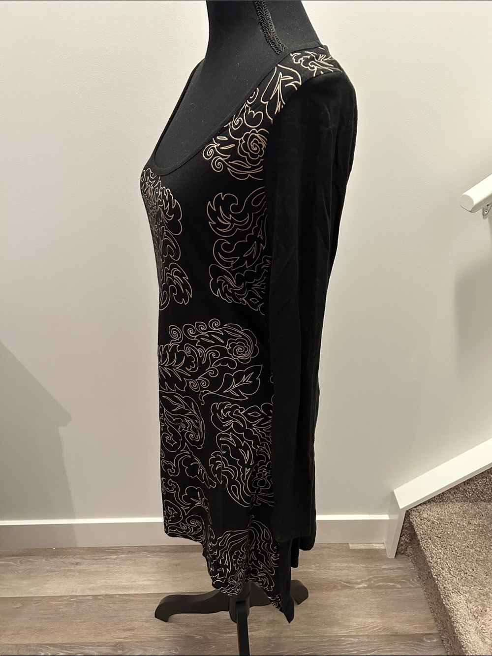 Desigual Black Long-Sleeve Floral & Ornate Print Dress Size M - Picture 3 of 5